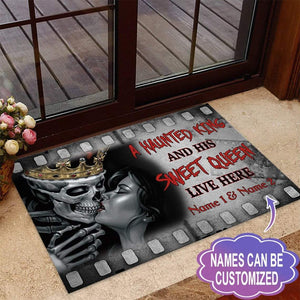Custom Name A Haunted King And His Sweet Queen Halloween Doormat | Best Outdoor Halloween Decoration