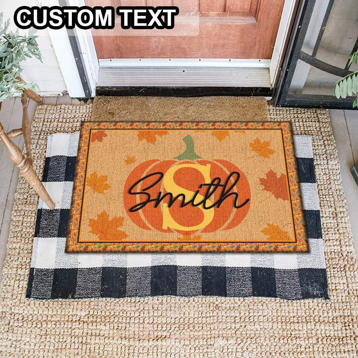 Custom Family Name Monogrammed Initial Pumpkin Halloween Doormat | Best Outdoor Halloween Decoration