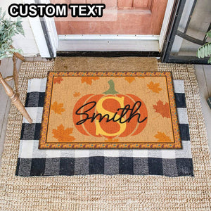 Custom Family Name Monogrammed Initial Pumpkin Halloween Doormat | Best Outdoor Halloween Decoration