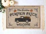Custom Family Name Pumpkin Patch Truck Halloween Doormat | Best Outdoor Halloween Decoration
