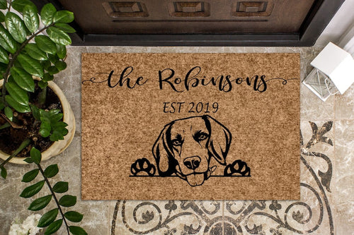Beagle Dog Personalized Doormat Custom Doormat Welcome Mat Housewarming Gift Last Name Door Mat Puppy