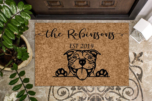 Pitbull Dog v1 Personalized Doormat Custom Doormat Welcome Mat Housewarming Gift Last Name Door Mat Pit Bull