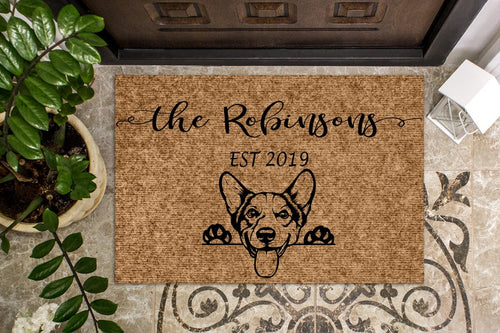 Pembroke Welsh Corgi Puppy Personalized Doormat Custom Doormat Welcome Mat Housewarming Gift Last Name Door Mat