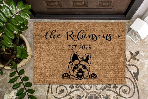 Yorkshire Terrier Dog Puppy Personalized Doormat Custom Doormat Welcome Mat Housewarming Gift Last Name Door Mat
