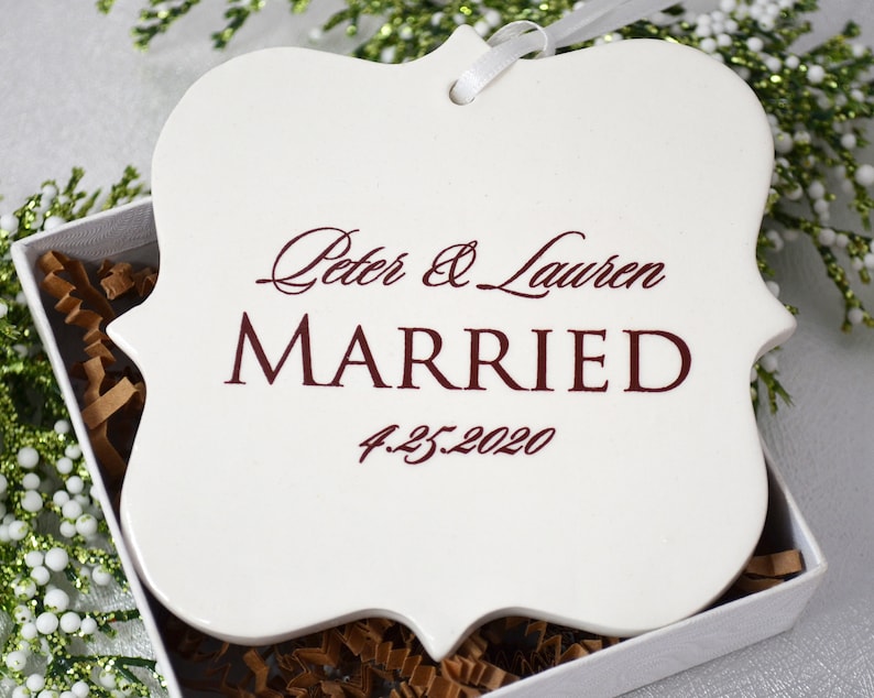 Just Married Ornament, Our First Christmas, Wedding Ornament, Newlywed Ornament, Wedding Gift, Bridal Shower Gift Or Christmas Gift