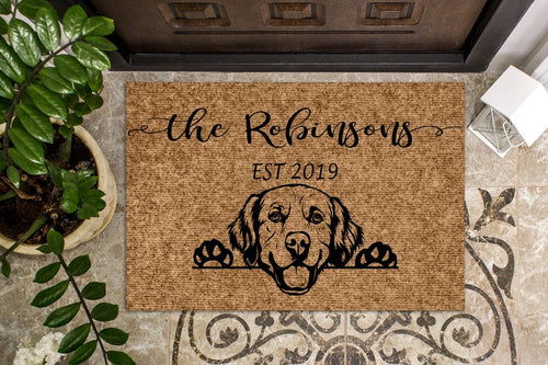Golden Retriever Dog Personalized Doormat Custom Doormat Welcome Mat Housewarming Gift Last Name Door Mat