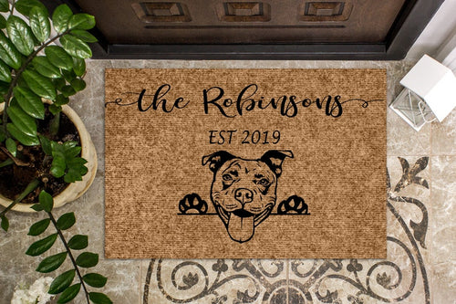 Pitbull Dog v2 Personalized Doormat Custom Doormat Welcome Mat Housewarming Gift Last Name Door Mat Pit Bull