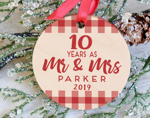 Personalized Mr And Mrs Christmas Ornament, Custom Years As Mr & Mrs Christmas Ornament. Anniversary Christmas Ornament --10599-Or23-063
