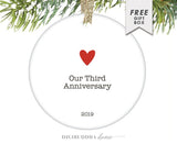 Our Third Anniversary Ornament, 3Rd Anniversary Gift For Her, Third Year Anniversary Gift, Christmas Gift Ideas, 3 Year Anniversary Gift