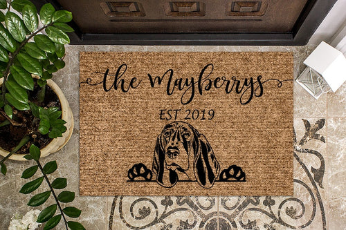 Basset Hound Dog Personalized Doormat Custom Doormat Welcome Mat Housewarming Gift Last Name Door Mat Puppy