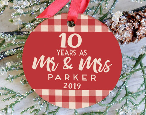 Years Married Christmas Ornament, Custom Years As Mr & Mrs Christmas Ornament. Anniversary Christmas Ornament --10599-Or23-064