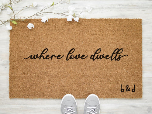 Where Love Dwells - Personalized Family Initial Doormat - Custom Coir Mat - Home Decor - Cute Quote Doormat
