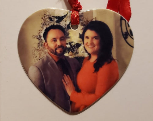 Custom Printed Ceramic Heart Shaped Photo Ornament Keepsake - Single Or Double Sided Print Valentine'S Gift Birthday Anniversary Christmas