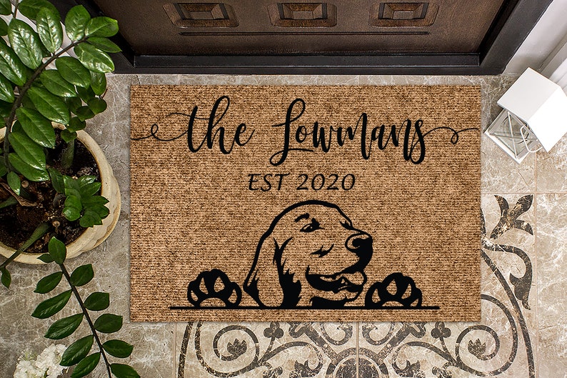 Golden Retriever v2 Dog Personalized Doormat Custom Doormat Welcome Mat Housewarming Gift Last Name Door Mat