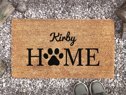 Personalised Family Name Home Doormat - Home With A Pawprint - Animal Lover Gift - Custom Coir Mat