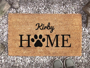Personalised Family Name Home Doormat - Home With A Pawprint - Animal Lover Gift - Custom Coir Mat