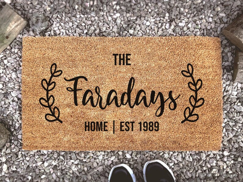 Personalized Doormat - Family Name Mat With Est Date - Custom Coir Door Mat