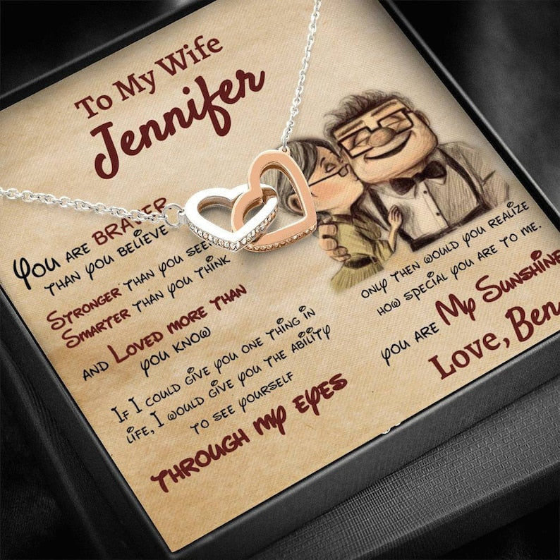 Personalized Wife Necklace, Husband to Wife, Gift For My Wife, Romantic Wife Gift, InterLocking Hearts Necklace