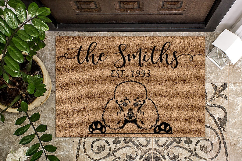 Poodle Personalized Door mat Dog Custom Doormat Welcome Mat Housewarming Gift Last Name Doormat