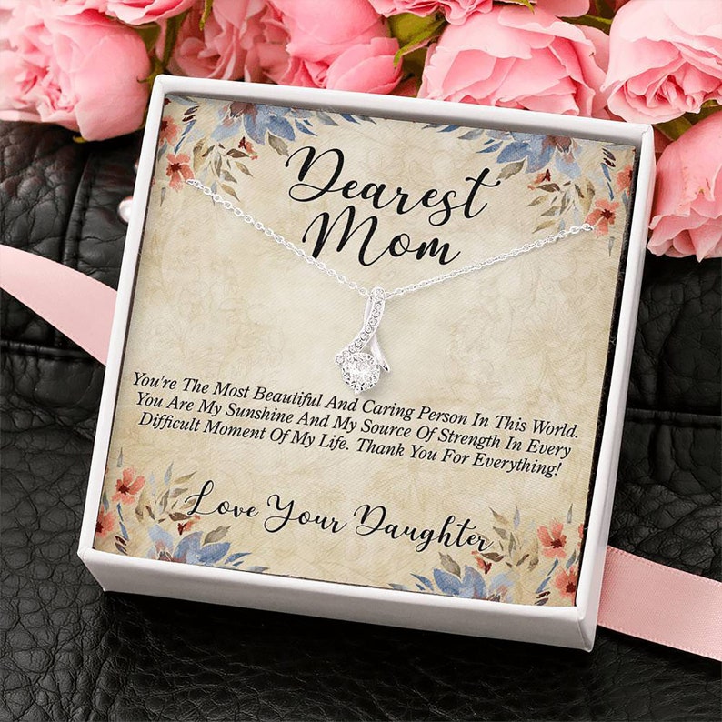 Jewelry, Necklace, Message Card, Mother's Day Gift, Fall Pattern, Flowers, Alluring Beauty Necklace, Dearest Mom From Daughter