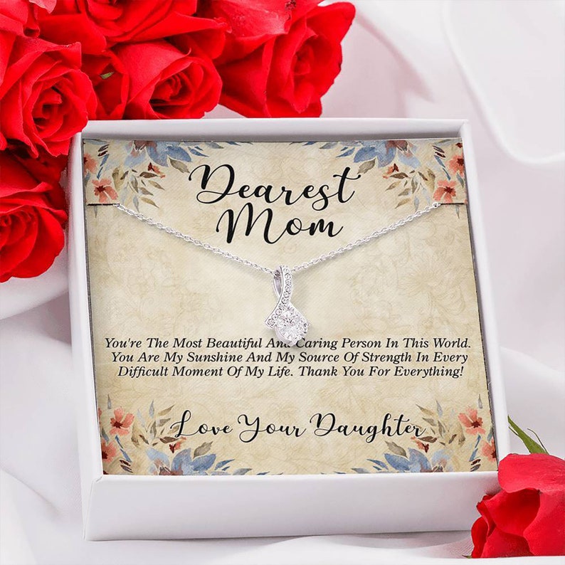 Jewelry, Necklace, Message Card, Mother's Day Gift, Fall Pattern, Flowers, Alluring Beauty Necklace, Dearest Mom From Daughter