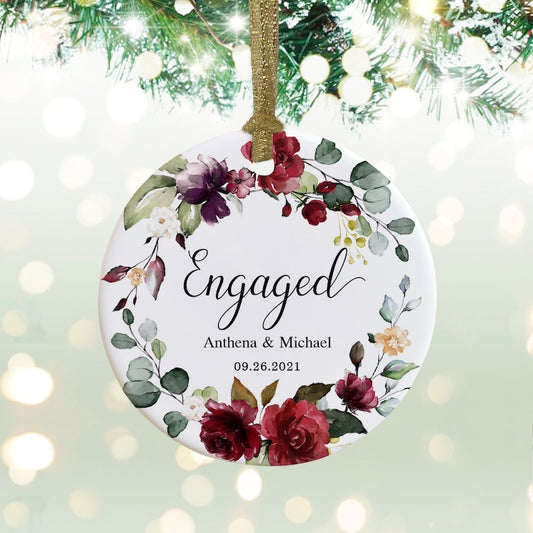 Personalized Engagement Ornament, Engaged Ornament With Names And Date, Engagement Gift For Couple, Engagement Party Gift-Wo003
