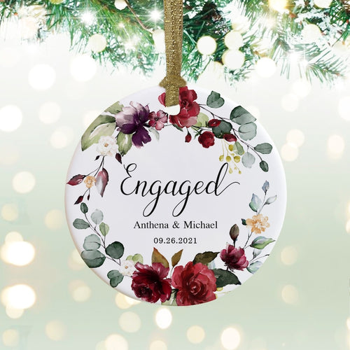 Personalized Engagement Ornament, Engaged Ornament With Names And Date, Engagement Gift For Couple, Engagement Party Gift-Wo003