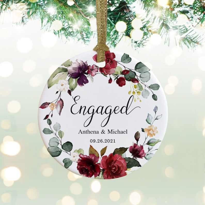 Personalized Engagement Ornament, Engaged Ornament With Names And Date, Engagement Gift For Couple, Engagement Party Gift-Wo003