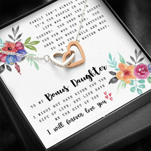 To My Bonus Daughter Necklace, Interlocking Hearts Necklace, Thoughtful Gifts For Bonus Daughter, Meaningful Gifts For Bonus Daughter