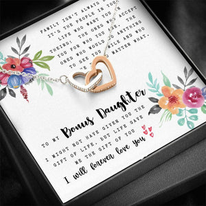 To My Bonus Daughter Necklace, Interlocking Hearts Necklace, Thoughtful Gifts For Bonus Daughter, Meaningful Gifts For Bonus Daughter