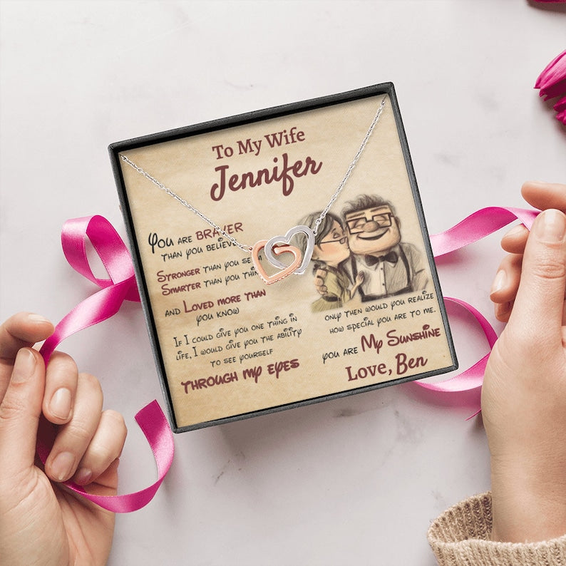 Personalized Wife Necklace, Husband to Wife, Gift For My Wife, Romantic Wife Gift, InterLocking Hearts Necklace