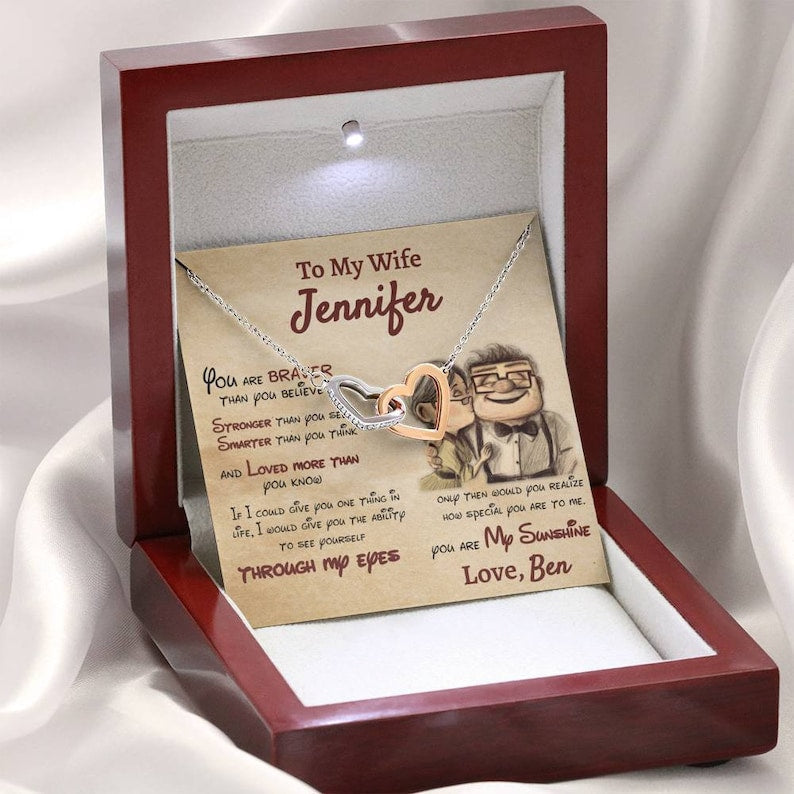 Personalized Wife Necklace, Husband to Wife, Gift For My Wife, Romantic Wife Gift, InterLocking Hearts Necklace