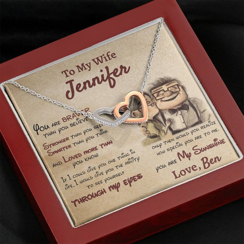 Personalized Wife Necklace, Husband to Wife, Gift For My Wife, Romantic Wife Gift, InterLocking Hearts Necklace
