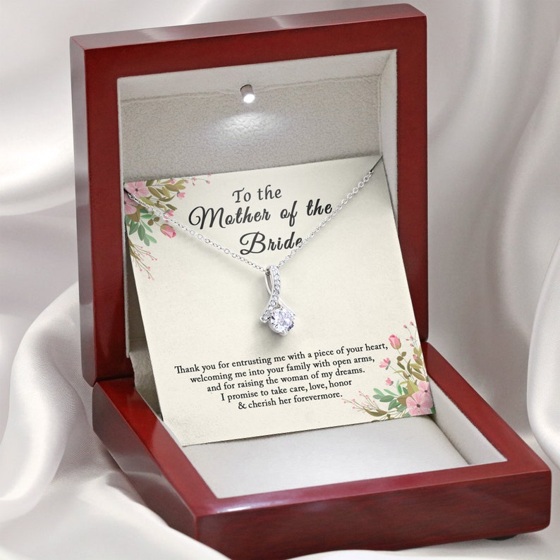 To Mother of the Bride Necklace Thank you for entrusting me with piece of your heart Wedding Gift Alluring Beauty Necklace LX334C