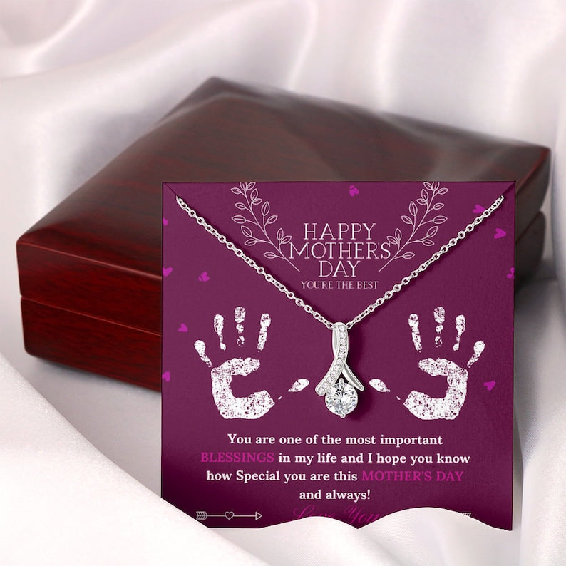 Jewelry, Necklace, Message Card, Happy Mother's Day Gift, Hand Sign, Alluring Beauty Necklace Gift, To Mom From Daughter Son