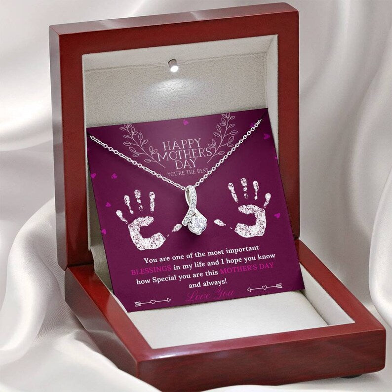 Jewelry, Necklace, Message Card, Happy Mother's Day Gift, Hand Sign, Alluring Beauty Necklace Gift, To Mom From Daughter Son