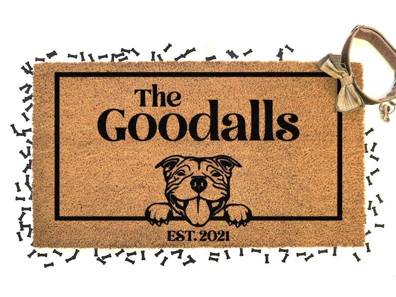 Staffordshire Bull Terroir - Dog Door Mat - Dog Lover Doormat - Custom Pet Breed - Personalized Animal Doormat - Cute
