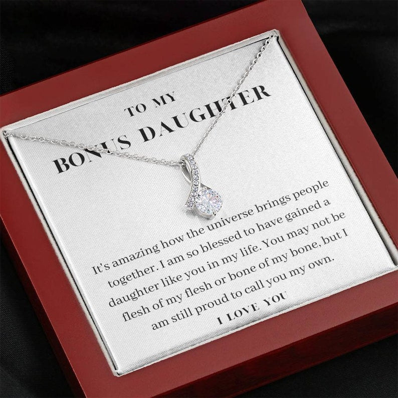 To My Bonus Daughter Necklace, Birthday Gift For Bonus Daughter, Stepdaughter, Graduation Gifts Alluring Beauty Necklace