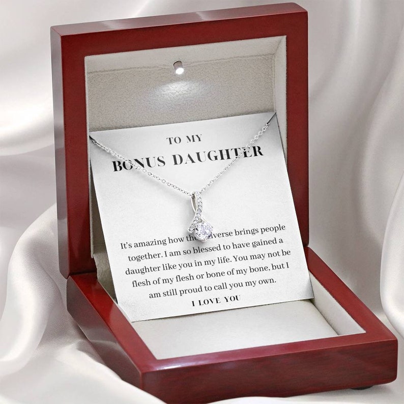 To My Bonus Daughter Necklace, Birthday Gift For Bonus Daughter, Stepdaughter, Graduation Gifts Alluring Beauty Necklace