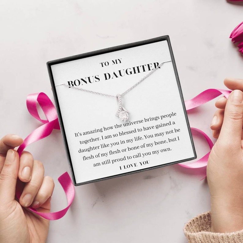 To My Bonus Daughter Necklace, Birthday Gift For Bonus Daughter, Stepdaughter, Graduation Gifts Alluring Beauty Necklace