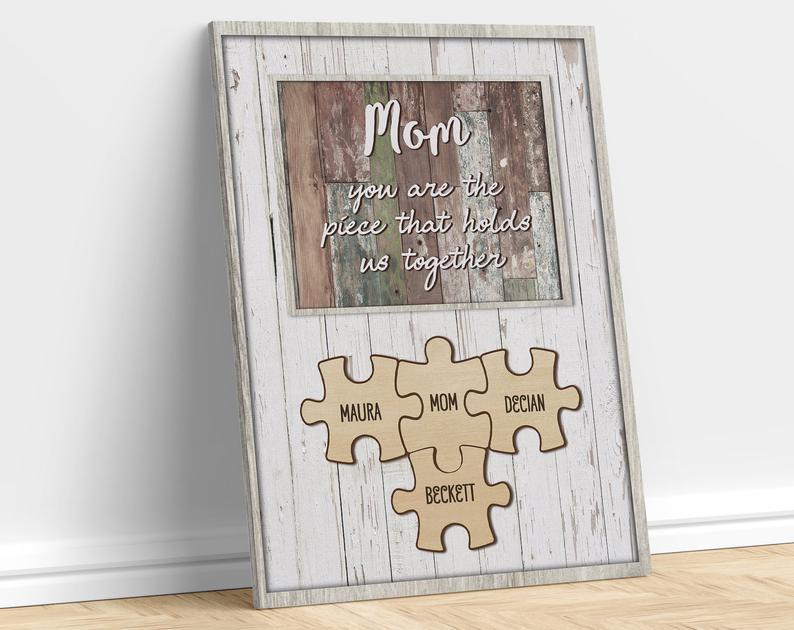 Personalized Canvas, Gift For Mom Puzzle Piece Canvas Wall Art