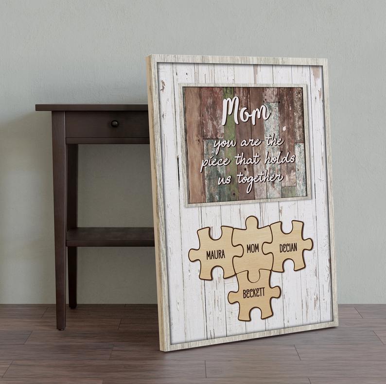 Personalized Canvas, Gift For Mom Puzzle Piece Canvas Wall Art