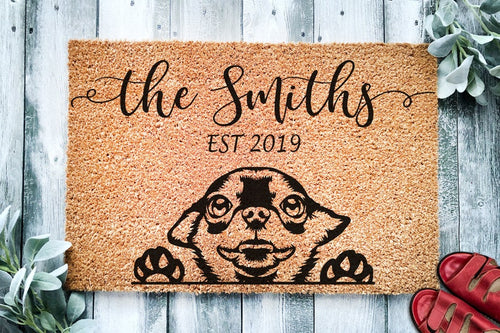 Chihuahua Puppy Dog v2 Personalized Doormat Custom Doormat Welcome Mat Housewarming Gift Last Name Door Mat