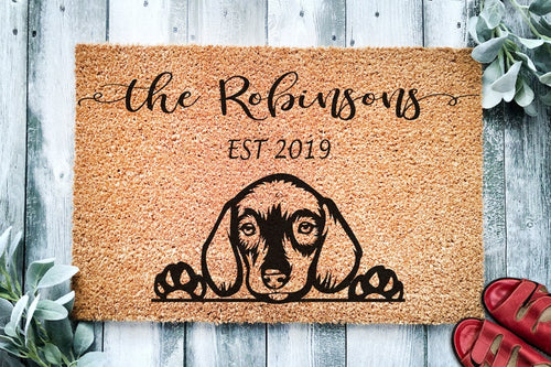 Dachshund Wiener Puppy Dog v2 Personalized Doormat Custom Doormat Welcome Mat Housewarming Gift Last Name Mat