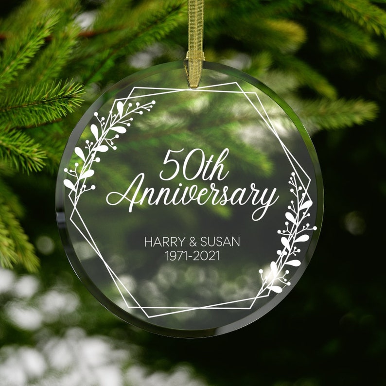 Anniversary Gift #197 | Custom Year | Personalized Names | Gift For Mom | Gift For Grandma | 30Th 40Th 50Th  | Glass Ornament