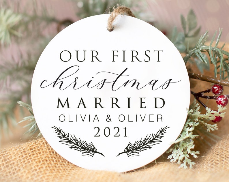  Our First Christmas Married Svg - Christmas Ornament Svg File, Personalized Svg, Winter Svg, Acrylic Ornament Svg, Ceramic Ornament Svg