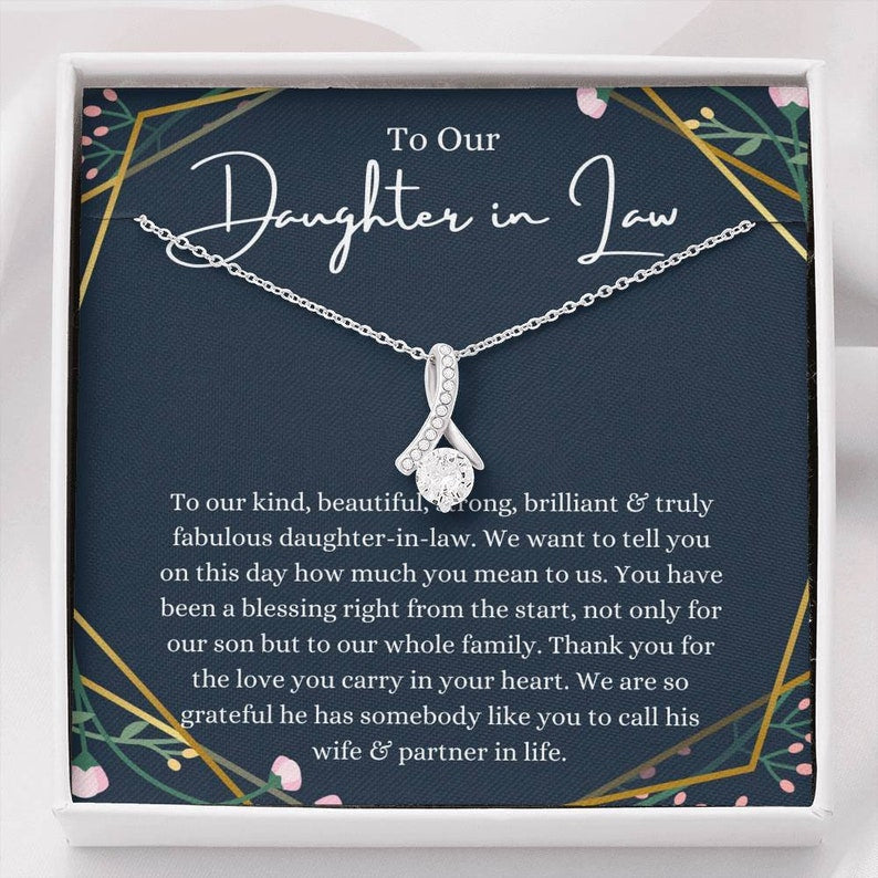 To Our Daughter-In-Law Necklace Gift On Wedding Day, Future Daughter In Law Wedding Gift, Bride Gift From Mother & Father In Law, Alluring Beauty Necklace
