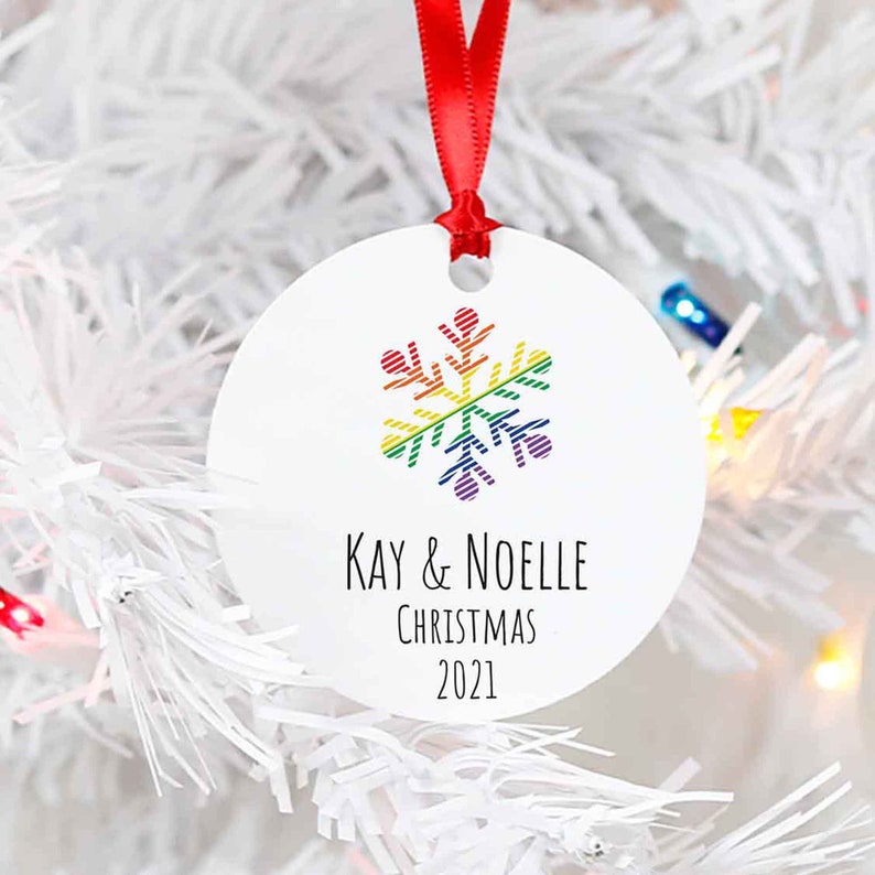 Lgbtq Same-Sex Couple Rainbow Snowflake Custom Christmas Ornament, Lesbian Couple Xmas Gift, Personal Wedding Ornament, Lesbian Newlywed
