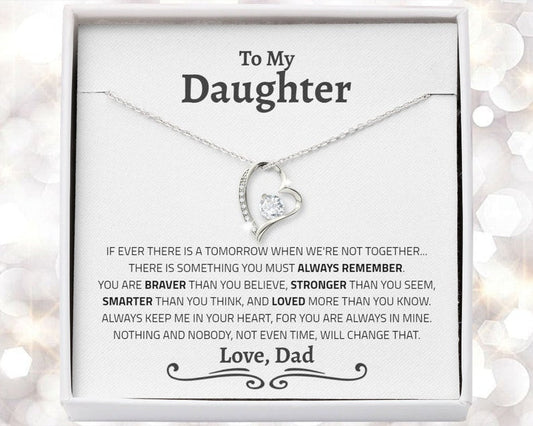Daughter Necklace - Braver, Stronger, Smarter and Loved more than you know - Gold Forever Love Necklace
