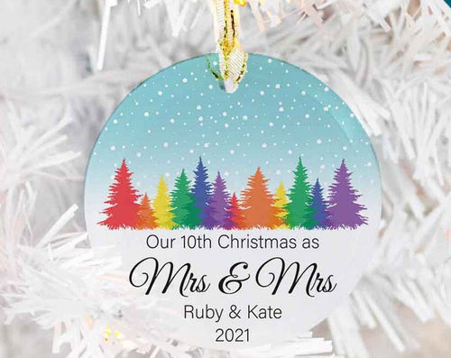 Our Christmas As Mrs & Mrs Lesbian Custom Ornament, Lesbian Married Ornament, Lesbian Wife Wedding Christmas Gift, Xmas Anniversary Ornament